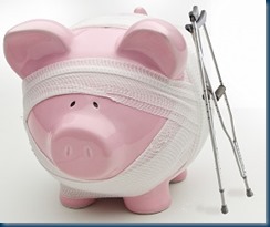 Injured Piggy Bank WIth Crutches
